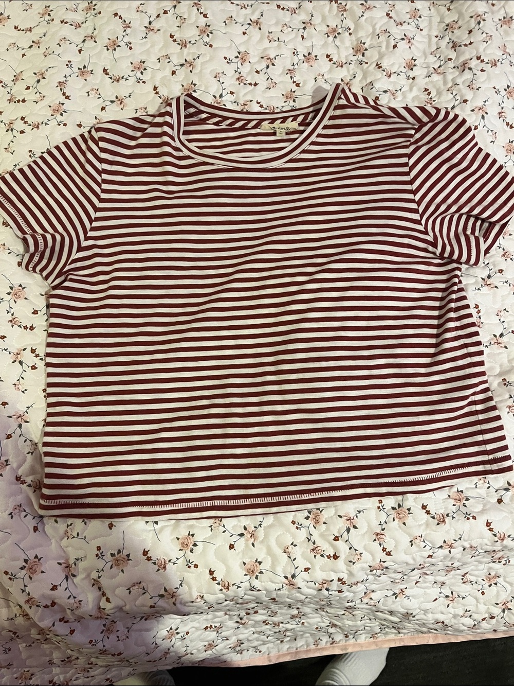 Madewell Maroon and White Striped Short Sleeve Tee